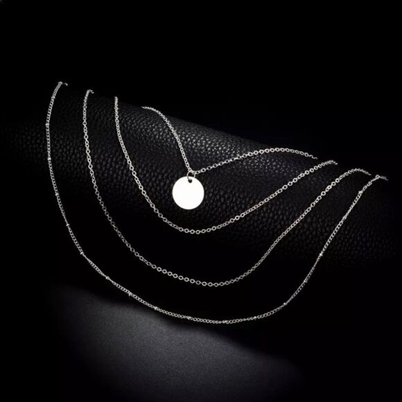 Silver Tone Multi Layer Round Coin Necklace - Picture 5 of 5